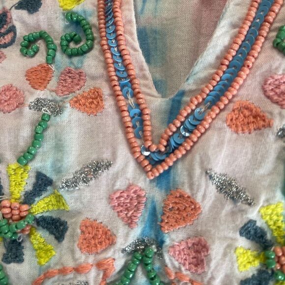 Sundance Women's Embroidered Beaded Tunic Swim Coverup SZ S Tie Dye Ombre Sequin - Picture 13 of 15
